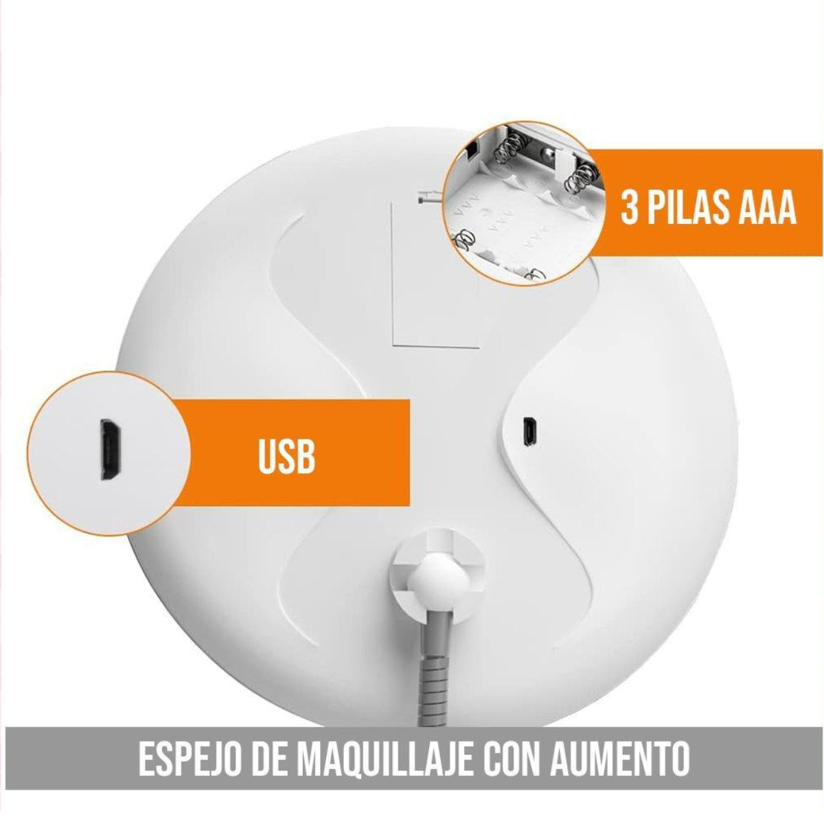 Espejo de maquillaje con aumento x10 y luz regulable