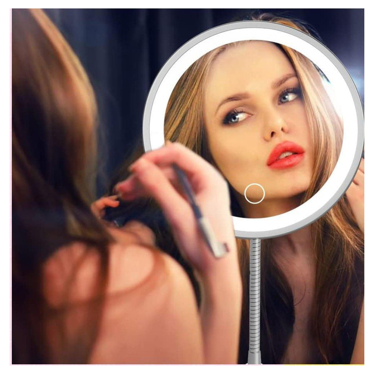 Espejo de maquillaje con aumento x10 y luz regulable
