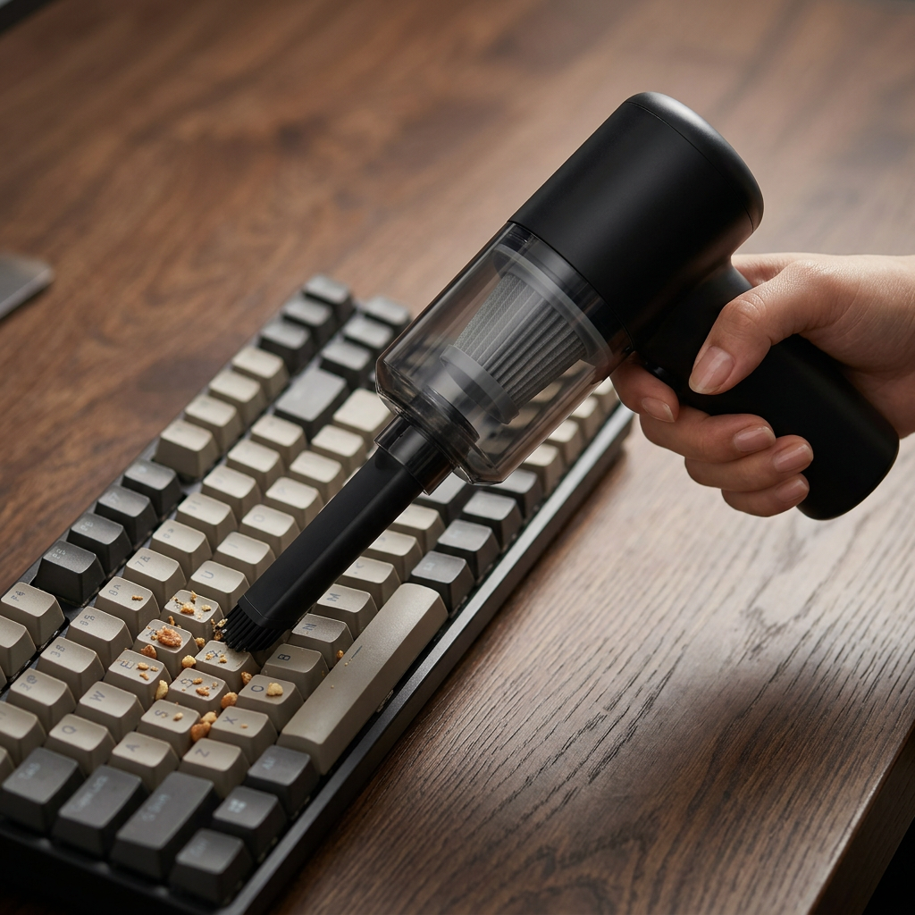 Aspiradora limpiando un teclado